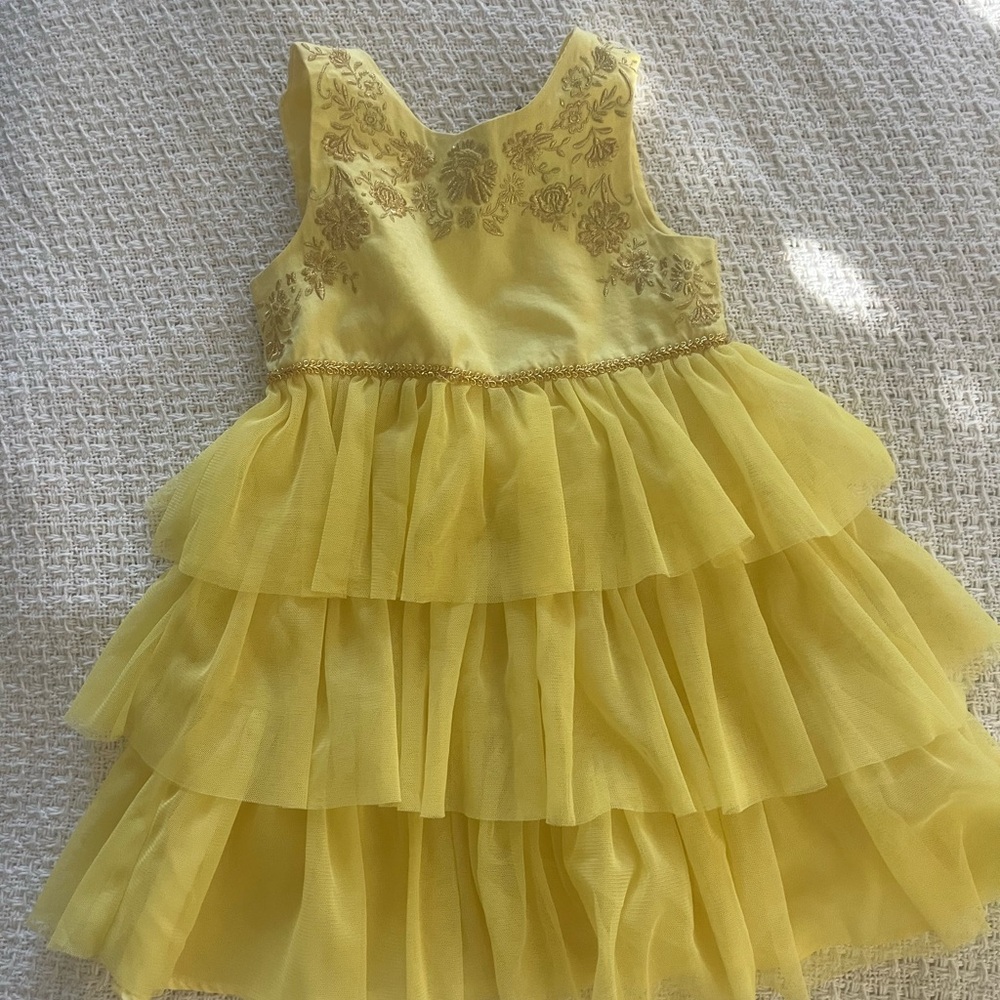 Yellow Girls' Tiered Tulle Dress with Embroidered Bodice Princess Bell